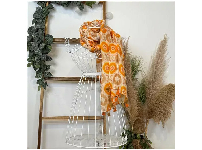 Y521- Foulard Ethnique Pompons (orange)