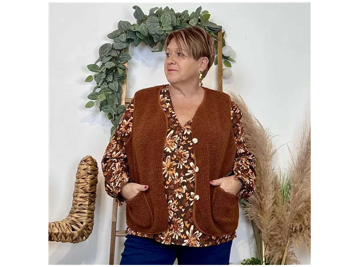K039- Gilet sans manche moutonné (T40-T48) (rouille)