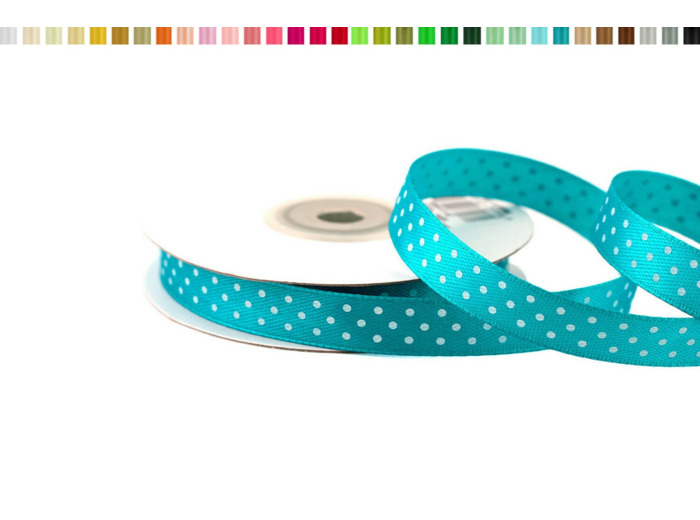 Ruban satin a pois 12mm de large 25m de long turquoise