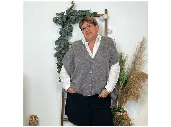 Z143- Gilet boutons fantaisies (Gu) (gris)