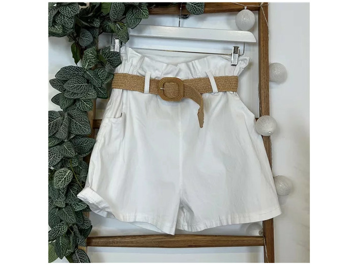 N983- Short avec ceinture (Tu) (blanc)