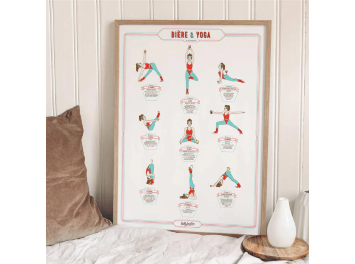 Affiche Bière et yoga femme
