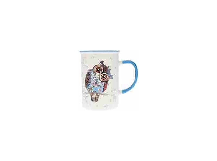 Tisanière en porcelaine - motif chouette bleue