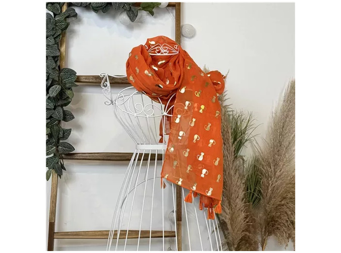 Y515- Foulard "Chats dorés" (orange)