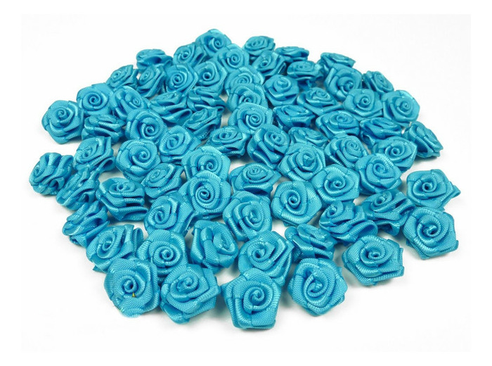 Sachet de 20 petites rose en satin 15 mm TURQUOISE 340