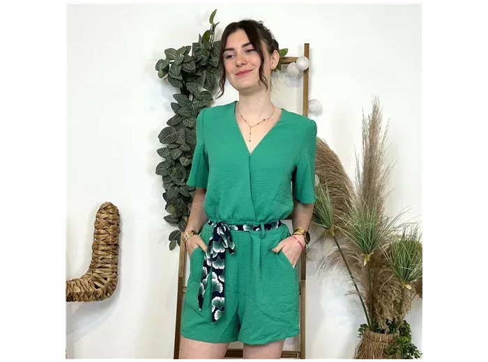 k971- Combi-short uni Maëlle (T36-T40) (vert brésil)