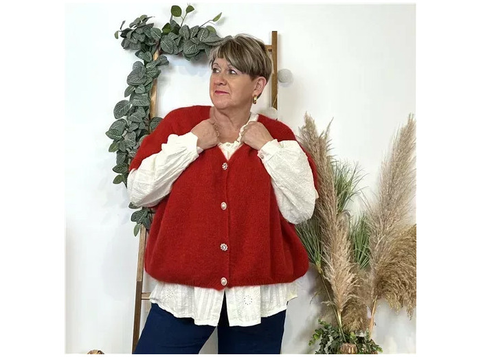 Z143- Gilet boutons fantaisies (Gu) (rouge)