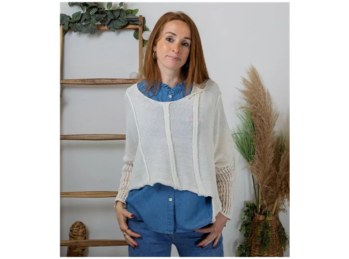 K376- Pull Crop-Top déstructuté(Tu) (ecru)