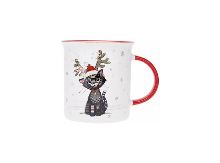 KIUB Mug NOEL avec des animaux - motif chat noir fetant NOEL- matière porcelaine fine - contenance 320ML