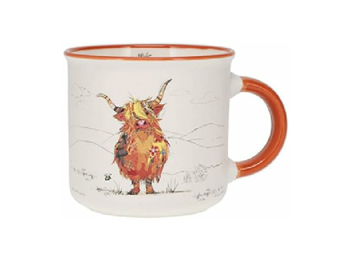 KIUB Mini mug timbale expresso avec des animaux - motif vache écossaise- Hauteur 6,5CM - porcelaine fine