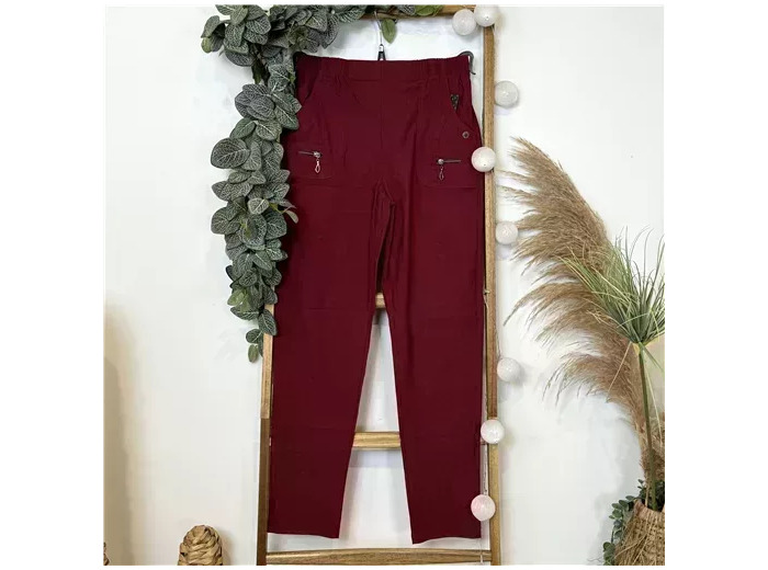 T580- Pantalon confort zips (T38-T52) (bordeaux)