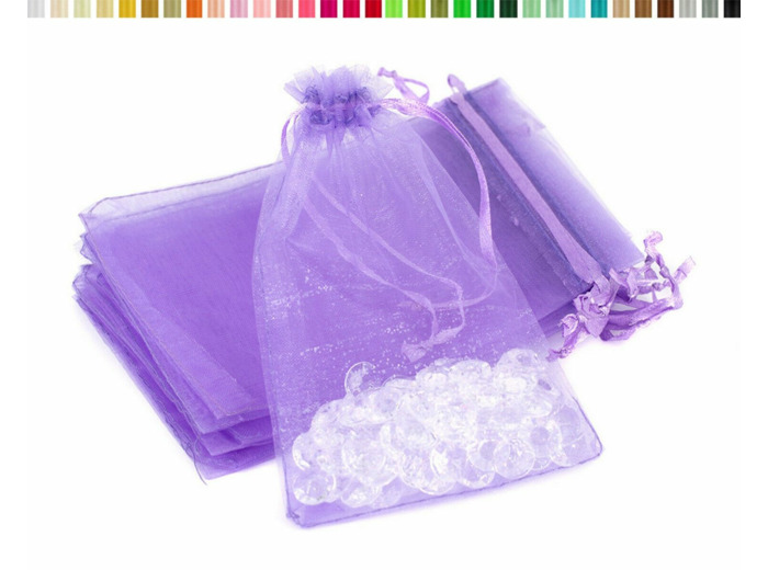 Lot de10 sacs en organza a nouer 7x9 cm pour bijoux parme