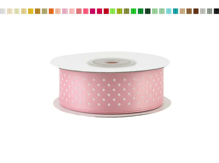 Ruban satin a pois 25mm de large 25m de long Vieux rose