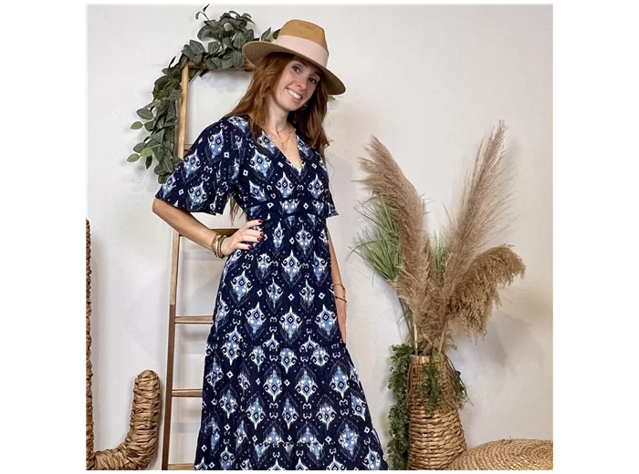 K241- Robe longue "By One" (T36-T40) (marine)
