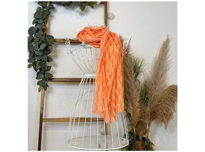 Y525- Foulard Feuilles détails dorés (orange)