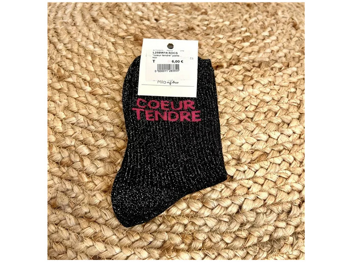 V312- Chaussettes paillettes « Coeur Tendre » (noir)