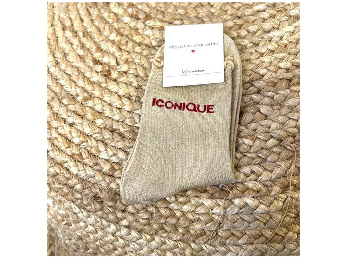 V309- Chaussettes paillettes "iconique" (beige)