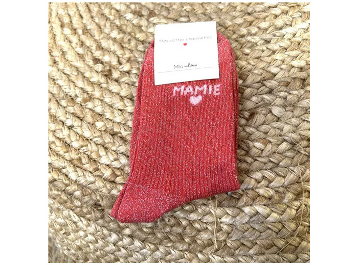 V305- Chaussettes paillettes "Mamie" (corail)