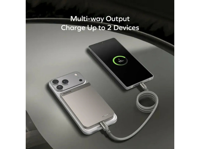 MOMAX Batterie externe magnétique Qi2 1-Power S.Pass 5000 mAh  Charge sans fil 15W