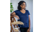 T shirt en lin bio col V femme - bleu