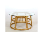 Table en osier et plateau en verre