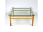 Table basse en chêne et verre années 70