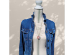 Collier Sautoir bouton "Firenze" en tissu japonais fleuri tons roses
