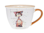 KIUB Bol timbale avec une anse - Motif grand chat marron stylisé nommé Ziggy- matière porcelaine fine - contenance 550ML