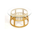 Table en osier et plateau en verre