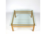 Table basse en chêne et verre années 70