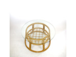 Table en osier et plateau en verre