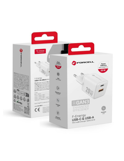 FORCELL F-ENERGY Mini chargeur blanc compacte GaN3 20W USB-C USB-A