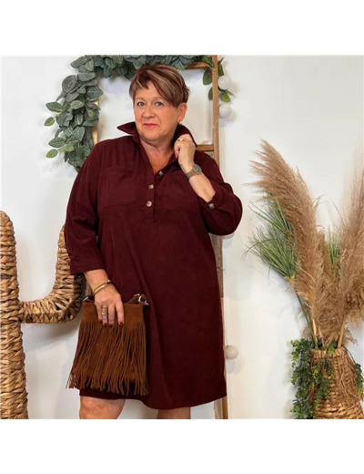 K066- Robe Velour "Maëlle" (T40-T48) (bordeaux)