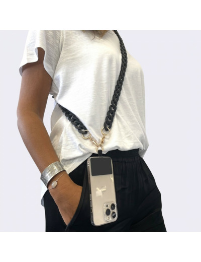 Chaine grosse maille avec pad universel - serie IBIZA - NOIR - 1.2M