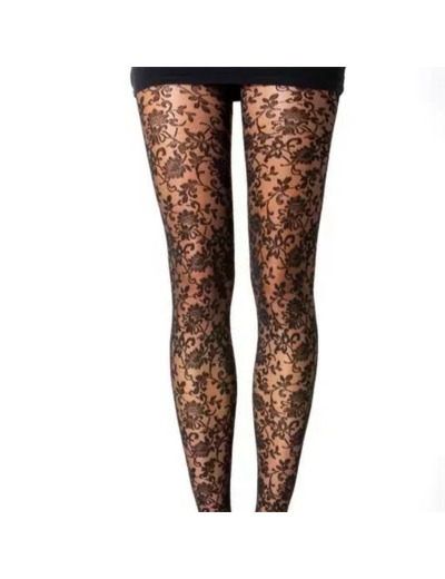 V341- Collant imprimé floral (tu) (noir)