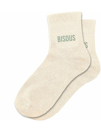 Chaussettes paillettes bisous beige