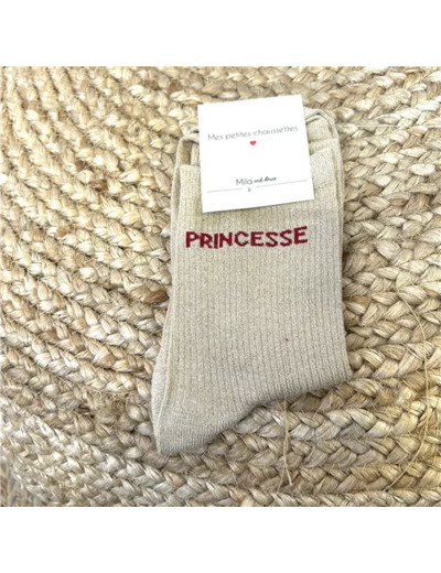 V321- Chaussettes paillettes "Princesse" (beige)