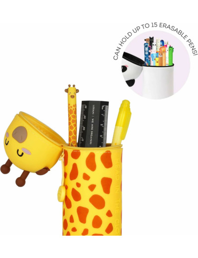 Legami - Kawaii Étui École 2 en 1 en Silicone Souple, Porte-stylos de Table, Fermeture à Glissière, Stylos Crayons Feutres GIRAFFE