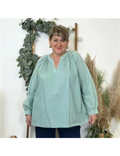 K524- Blouse brodée coton (Gt) 🇮🇹 (vert d'eau)
