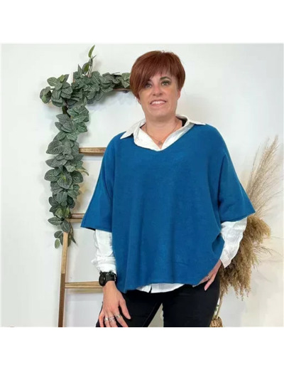 K545- Pull loose Crop-Top (Tu) (bleu canard)
