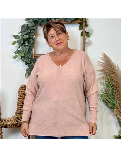 Z118- Pull Christy Pailleté Grande Taille (rose poudré)