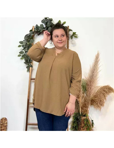 K481- Blouse Mi-longue unie (TU) 🇮🇹 (taupe)
