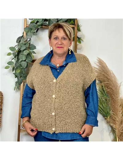 K128- Gilet bouclette sans manches (Tu) (camel)