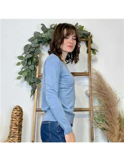 Y376- Pull FIN sans laine «Voggo» (T36-T48) (bleu ciel)