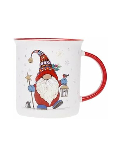 KIUB Mug NOEL avec des animaux - motif lutin coquin fetant NOEL- matière porcelaine fine - contenance 320ML