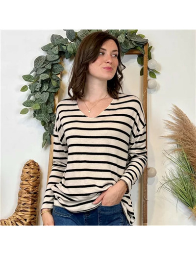 K103- Pull léger rayé et lurex ) 🇮🇹 (beige)