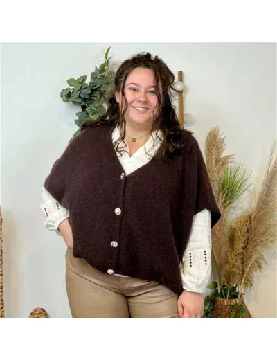 Z143- Gilet boutons fantaisies (Gu) (marron)