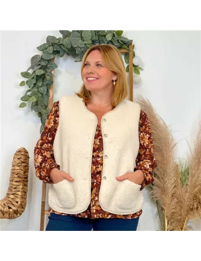 K021- Gilet sans manche moutonné (T40-T48) (beige)