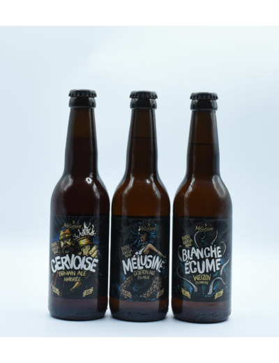 Bières brasserie Mélusine assorties blonde, ambrée et blanche lot de 12 bouteilles 33 cl