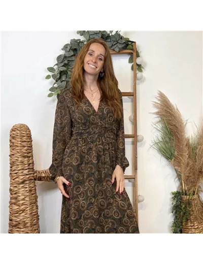 K077- Robe "Maelle" Arabesques (T36-T38) (kaki)